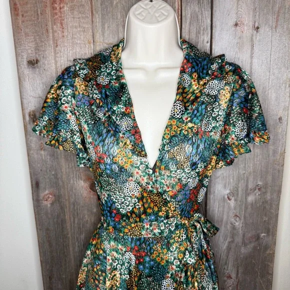 Vintage 70s Jody T of California Mesh Lace Black Floral Midi Wrap Dress size 7 - Picture 2 of 14